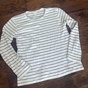 Lake Pajamas Pima Cotton striped shirt top long sleeve striped blue white